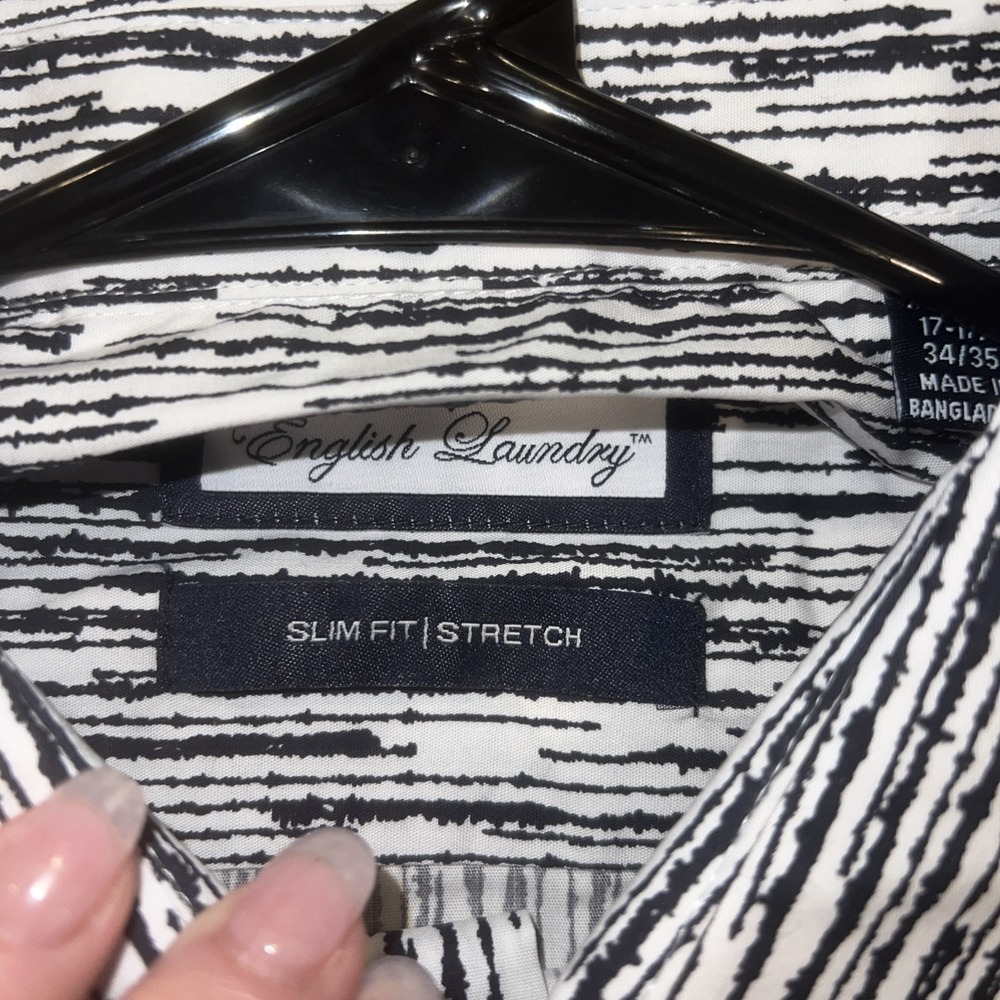 NEW~ENGLISH LAUNDRY SLIM FIT/STRETCH MEN'S DRESS SHIRT - XL (34/35) NAVY - Picture 6 of 15